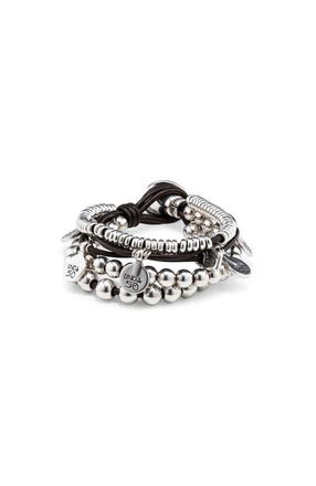 UNOde50 Leather and sterling silver-plated bracelet at Nordstrom, Size X-Large