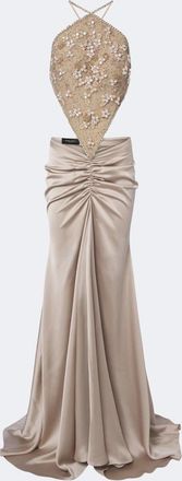 Georges Hobeika Embellished gathered open-back satin gown