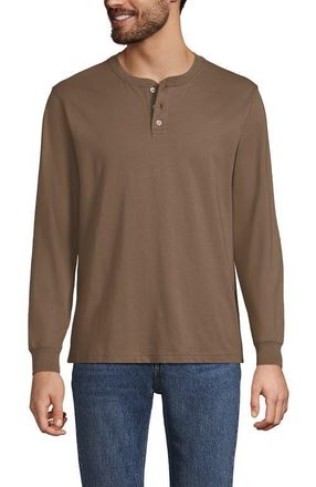 Lands End Super-T Long Sleeve Henley Shirt in Dark Jute Brown at Nordstrom, Size Xx-Large