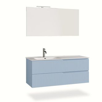Aquadesign Mueble de ba&ntilde;o ba&ntilde;era izquierdo 4 piezas en mdf azul tiffany