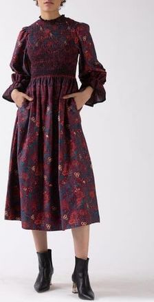 Celina Moon Aurnia Smocked Long Sleeve Midi Dress in Black at Nordstrom Rack, Size X-Small