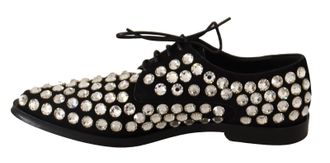 Dolce & Gabbana Womens Black Leather Crystals Lace Up Formal Shoes