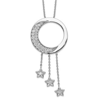 Diamond2Deal Sterling Silver Cubic Zirconia I Promise You the Moon and Stars Necklace