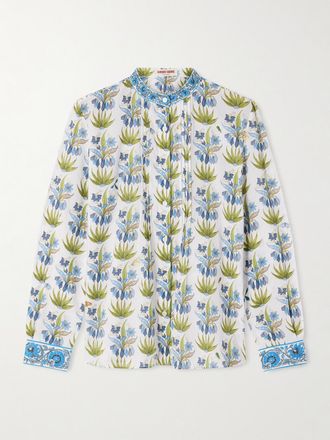 Emporio Sirenuse Camicia In Voile Di Cotone Floreale Con Pinces Chiara Celestine - Blu