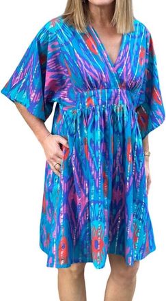 La Plage Vintage Kaftan Dress In Ik-Tq Island Ikat Turquoise Multi