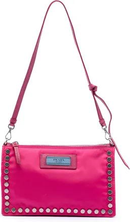 Prada Pre-owned Womens Tessuto Studded Etiquette Shoulder Bag - Dusty Pink Textile - One Size