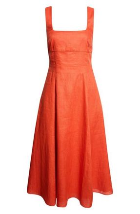 Reiss Dorethea Sleeveless Linen Midi Dress in Coral Orange at Nordstrom, Size 10 Us