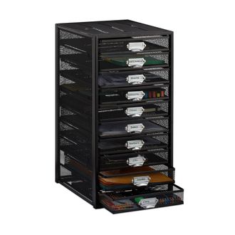 Relaxdays Relaxdays - Organizador Escritorio Con 10 Cajones Para Documentos A4, Acero, Negro, 55 X 27,5 X 35,5 Cm