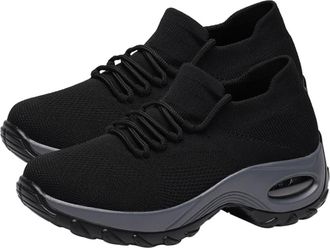 Frcolor Feijie Women Shoes Casual Weaving Shoes Thick Sole Fashion Mesh Sneakers for Daily Wear and Light Outdoor Activities Black