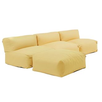Oviala Sof&aacute; de esquina fijo modular con 3 sillones y 1 puff amarillo claro