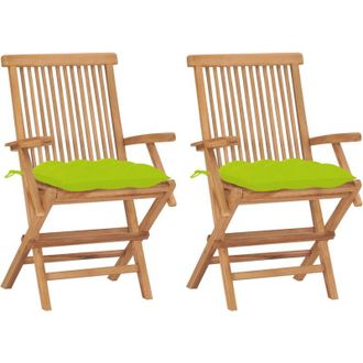 vidaXL Sillas De Jard&iacute;n 2 Uds Madera Teca Con Cojines Verde Brillante Vidaxl