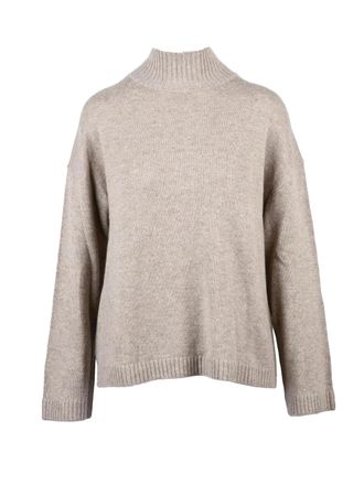 Selected Beige Wool-Blend Mock Neck Sweater