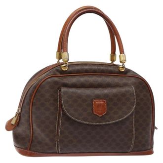 Celine Macadam Handbag Macadam With Leather Brown Canvas Handbag (Pre-Owned)