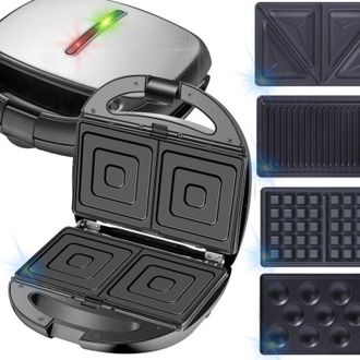 Adler Europe Ad 3040 - Sandwichera 5 En 1, Multifunci&oacute;n, Tostadora De Pan, Sandwichera Con Parrilla, 1200 W, Gofrera De Hierro, Horno Para Nueces, Parrilla De Cont