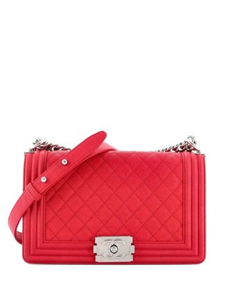 Chanel Boy Flap Bag gewatteerde Caviar Old medium crossbodytas - Rood