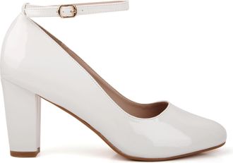 Generic Womens Mid Block Heels Ankle Strap Court Slip On Shoes Ladies Closed Toe Office Work Formal Pumps Mary Jane Shoes Sandals Plus Size White Patent UK 6