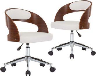 vidaXL Sillas De Comedor Giratorias 2 Uds Madera Curvada Cuero Blanco Vidaxl