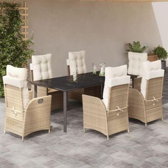 vidaXL Set Comedor De Jard&iacute;n 7 Pzas Con Cojines Rat&aacute;n Sint&eacute;tico Beige Vidaxl