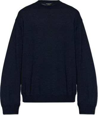 Balenciaga Round-neck Knitwear, male, Blue, Size: S Round-neck Wool Sweater