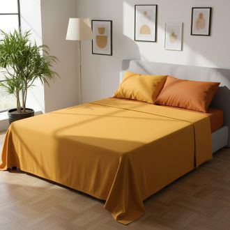 KASANOVA Completo letto matrimoniale bicolor ocra chiaro e scuro