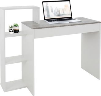 ML Design Ml-design Escritorio Con Estantes Mesa De Trabajo Para Oficina, Mesita De Ordenador Pc Blanco Con Tablero De Aspecto Cemento, 3 Baldas, 110x72x40 Cm, 