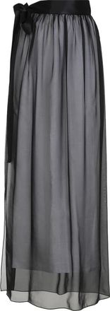 Dolce & Gabbana Lange Zijden Chiffon Rok met Ceintuur - Dames - Maxi Rokken - Zwart - L - Chiffon - Rokken