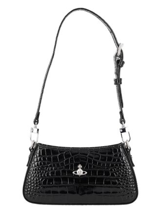 Vivienne Westwood Black Calf Leather Crocodile Embossed Shoulder Bag
