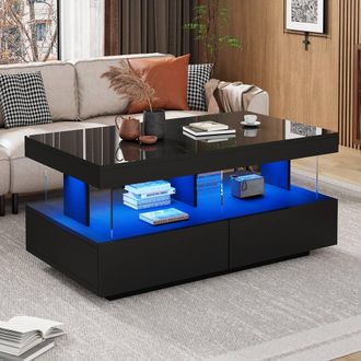 Matteo Black High Gloss Coffee Table with LED Lights & 2 Storage Drawers