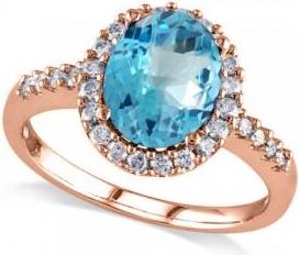Allurez Oval Lab Blue Topaz & Halo Lab Grown Diamond Engagement Ring 14k Rose Gold 3.92ct