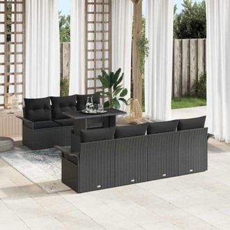 vidaXL Vidaxl - Conjunto De Sof&aacute; De Jard&iacute;n Con Coj&iacute;n 8 Pcs Negro Polirat&aacute;n