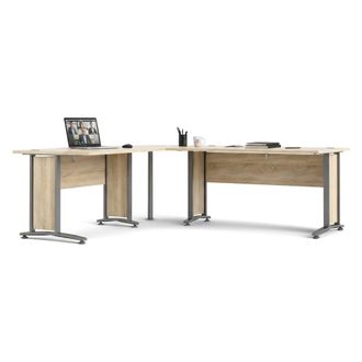 Dmora Escritorio Cezannine, Escritorio Multiusos, Mesa De Oficina Para Pc, El Plan De Trabajo, 230x200 H75 Cm, Gris Y Roble - Dmora