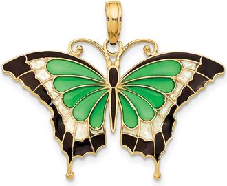 Diamond2Deal 14k Yellow Gold Green Enameled Butterly Pendant