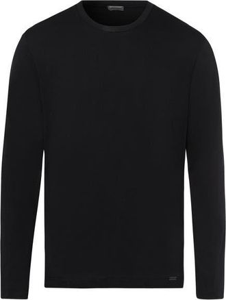 Hanro Living Cotton Crew Neck Top in Black at Nordstrom, Size X-Large