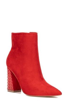 New York & Company Zhuri Faux Suede Zigzag Block Heel Bootie in Red at Nordstrom Rack, Size 8.5
