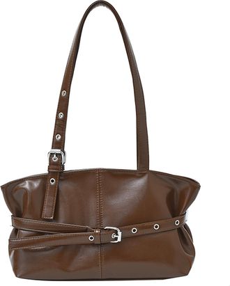 Generic PU Leather Armpit Bag Large-Capacity Shoulder Bag Buckle Tote Handbag (Khaki)