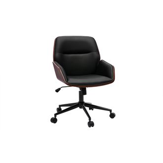 Miliboo Miliboo - Silla De Oficina De Dise&ntilde;o Negra Con Ruedas, Madera Oscura Y Metal Negro Marlow