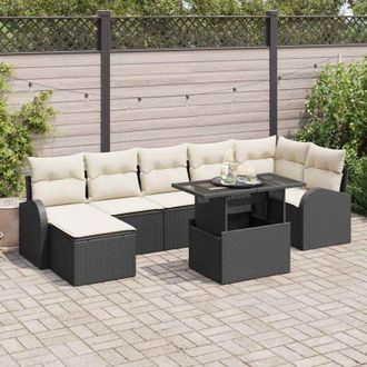vidaXL Conjunto De Sof&aacute; De Jard&iacute;n Con Coj&iacute;n 8 Pcs Negro Y Crema Vidaxl