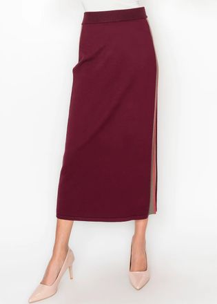 YAL New York Side Stripe Knit Skirt in Burgundy