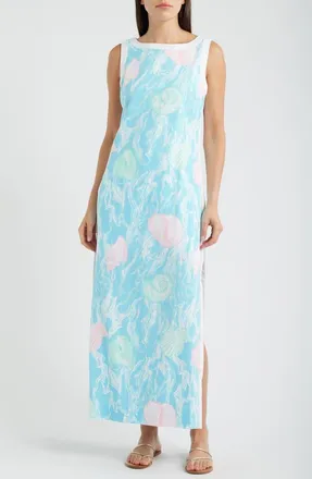 Lilly Pulitzer Eleanora Print Sleeveless Maxi Dress in Capri Blue Oversized Shelden at Nordstrom, Size 14