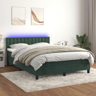vidaXL Vidaxl - Cama Box Spring Colch&oacute;n Y Led Terciopelo Verde Oscuro 140x200cm