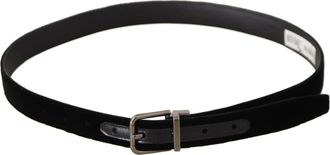 Dolce & Gabbana Mens Black Classic Velvet Logo Engraved Metal Buckle Belt