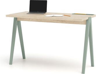HERDASA Escritorio 635 De La Colecci&oacute;n Comp&aacute;s, Roble De Melamina Y Patas De Haya Verdes