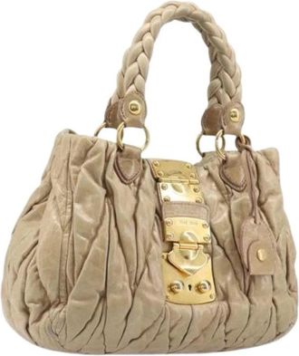 Miu Miu Pre-owned Hand Bag - Dames - Vintage Handtas - Beige - ONE Size - Leer - Vintage
