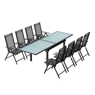 Concept Usine Conjunto de jard&iacute;n de aluminio: mesa extensible + 8 sillas textileno