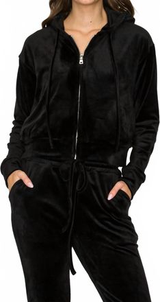Knit Riot Classic Velour Zip Hoodie In Black