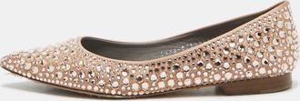 Gina Beige Satin Crystal Embellished Ballet Flats