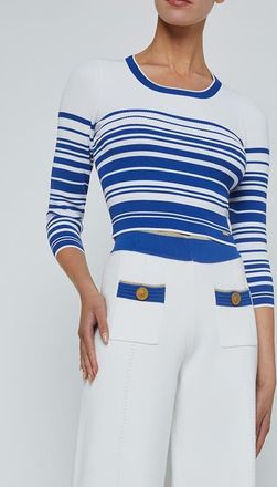L'agence Yukio Stripe Rib Sweater in White/navy at Nordstrom, Size X-Small