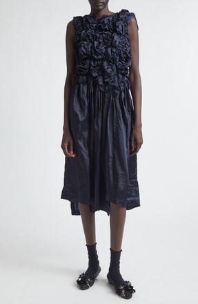Comme Des Gar&ccedil;ons Gathered Ruffle Satin Dress in Navy at Nordstrom, Size X-Small