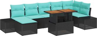 vidaXL Conjunto De Sof&aacute; De Jard&iacute;n 8 Uds. Negro Y Verde Azulado Vidaxl