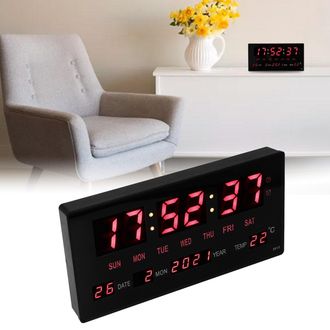 OEM Reloj De Pared Digital Led - Esfera Grande, Indicador De Fecha Y Temperatura - Aluminio/pl&aacute;stico, 27,5 X 13,7 Cm, Negro